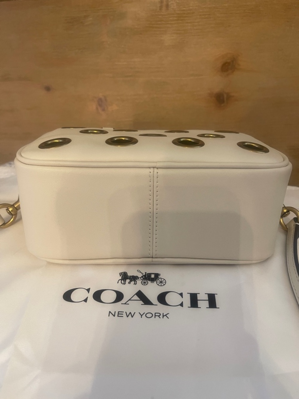 Coach Cream Leather Satchel mini  with Gold Grommets - Picture 6 of 16